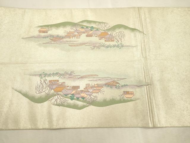 平和屋着物●加賀友禅の巨匠　初代　由水十久　西陣　長嶋成織物　ながしま帯　太鼓柄袋帯　白酒売　瀞銀錦　正絹　逸品　CABJ2068dy