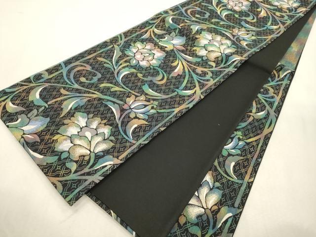 平和屋着物●六通柄袋帯　輪奈織　唐花文　黒地　正絹　逸品　CABJ2074dy