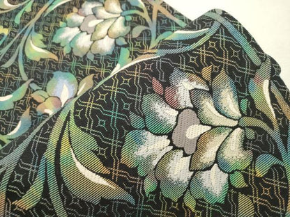 平和屋着物●六通柄袋帯　輪奈織　唐花文　黒地　正絹　逸品　CABJ2074dy