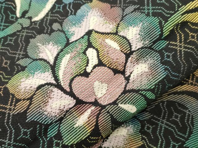 平和屋着物●六通柄袋帯　輪奈織　唐花文　黒地　正絹　逸品　CABJ2074dy