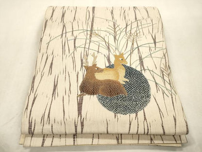 平和屋着物●中国三大刺繍　相良刺繍　総刺繍　袋帯　竜巻絞り　鹿　正絹　逸品　CABJ2077dy