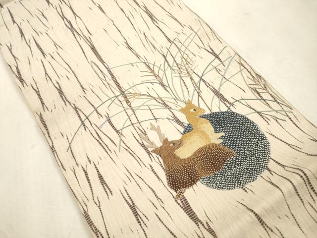 平和屋着物●中国三大刺繍　相良刺繍　総刺繍　袋帯　竜巻絞り　鹿　正絹　逸品　CABJ2077dy