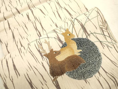 平和屋着物●中国三大刺繍　相良刺繍　総刺繍　袋帯　竜巻絞り　鹿　正絹　逸品　CABJ2077dy