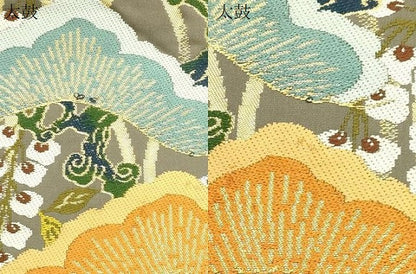 平和屋着物●西陣　白綾苑大庭　六通柄袋帯　舞蝶枝松文　金糸　正絹　逸品　CABJ2078dy