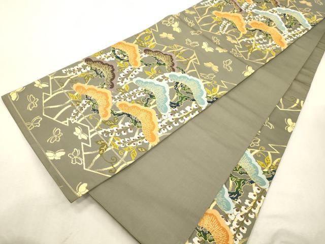 平和屋着物●西陣　白綾苑大庭　六通柄袋帯　舞蝶枝松文　金糸　正絹　逸品　CABJ2078dy