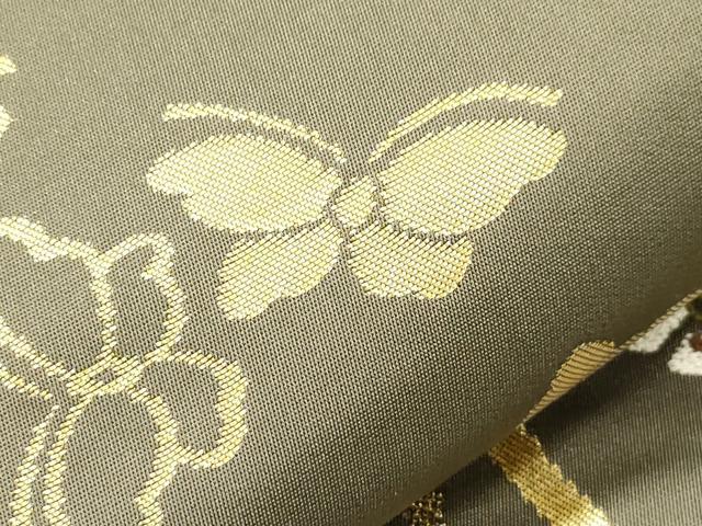 平和屋着物●西陣　白綾苑大庭　六通柄袋帯　舞蝶枝松文　金糸　正絹　逸品　CABJ2078dy