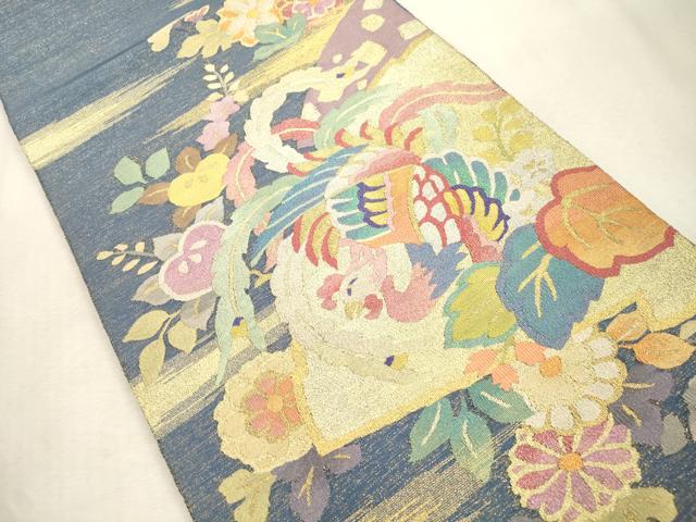 平和屋着物●爪掻き本綴れ　太鼓柄袋帯　鳳凰草花文　金糸　正絹　逸品　未使用　CABJ2081dy