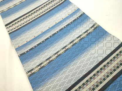平和屋着物●六通柄袋帯　花織　横段文　正絹　逸品　未使用　CABJ2082dy