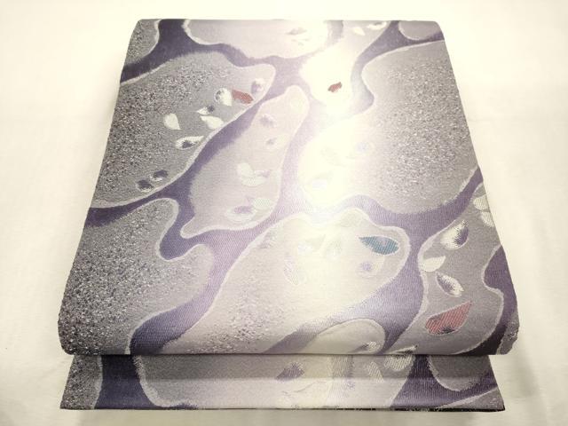 平和屋着物●両面　全通柄袋帯　舞桜文　銀糸　正絹　逸品　CABJ2083dy