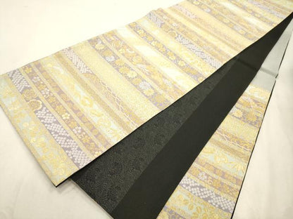 平和屋着物●両面　六通柄袋帯　横段松竹梅花文　金銀糸　正絹　逸品　CABJ2086dy