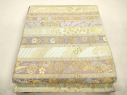 平和屋着物●両面　六通柄袋帯　横段松竹梅花文　金銀糸　正絹　逸品　CABJ2086dy