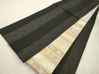 平和屋着物●両面　六通柄袋帯　横段松竹梅花文　金銀糸　正絹　逸品　CABJ2086dy