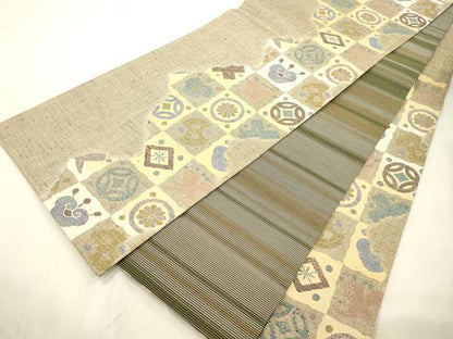 平和屋着物●両面　六通柄袋帯　名物裂　金糸　正絹　逸品　CABJ2088dy