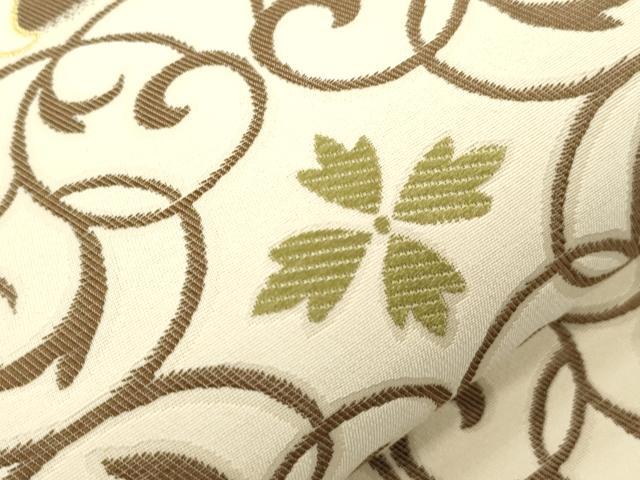 平和屋着物●六通柄袋帯　市松取唐草文様　金糸　正絹　逸品　未使用　CABJ2089dy