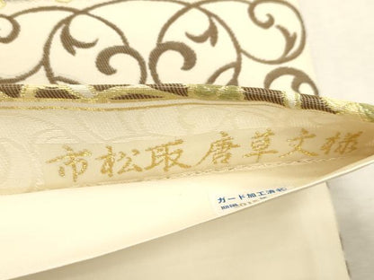 平和屋着物●六通柄袋帯　市松取唐草文様　金糸　正絹　逸品　未使用　CABJ2089dy
