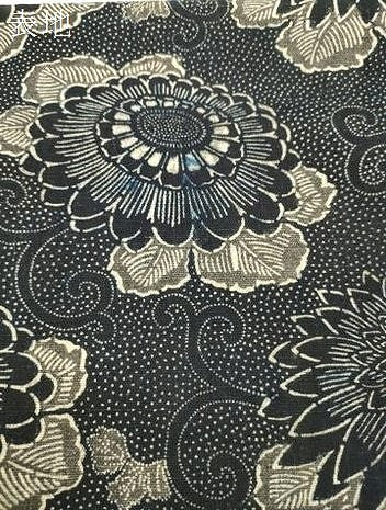 平和屋着物●つけ帯　紬地　藍　型染め　花唐草文　正絹　逸品　CABJ2095dy