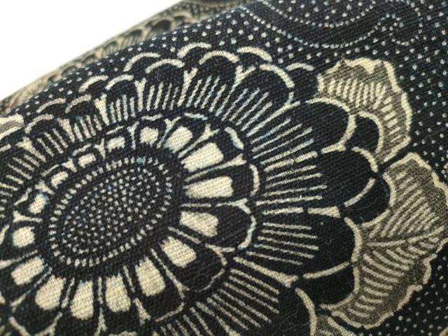 平和屋着物●つけ帯　紬地　藍　型染め　花唐草文　正絹　逸品　CABJ2095dy