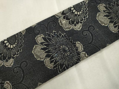 平和屋着物●つけ帯　紬地　藍　型染め　花唐草文　正絹　逸品　CABJ2095dy