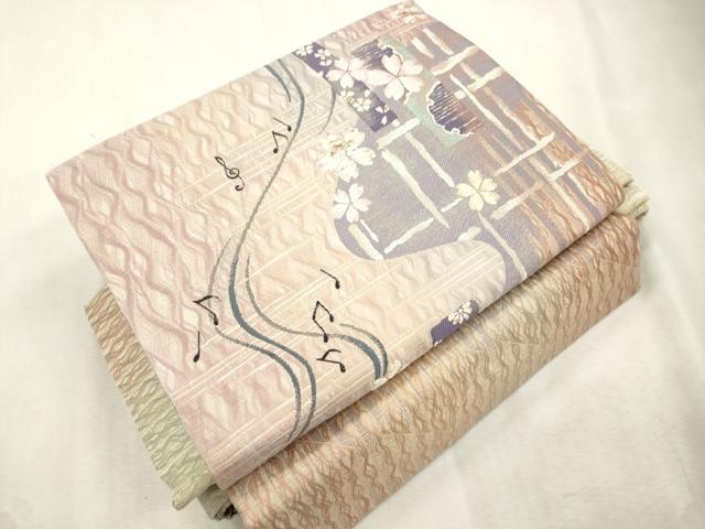 平和屋着物▽ワンタッチつけ帯　スリーシーズン　春夏秋　櫛織　雪輪舞桜文　金糸　正絹　逸品　CABJ2096dy