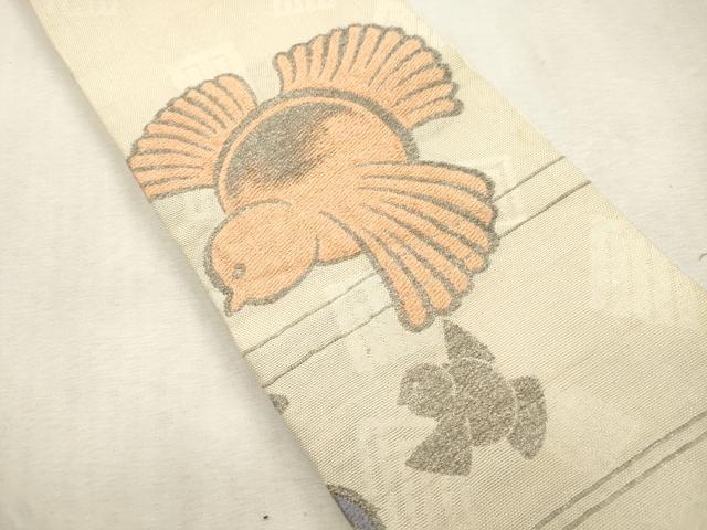 平和屋着物▽セミアンティーク　両面　半幅帯　スリーシーズン　春夏秋　瓢箪　銀糸　正絹　逸品　CABJ2097dy