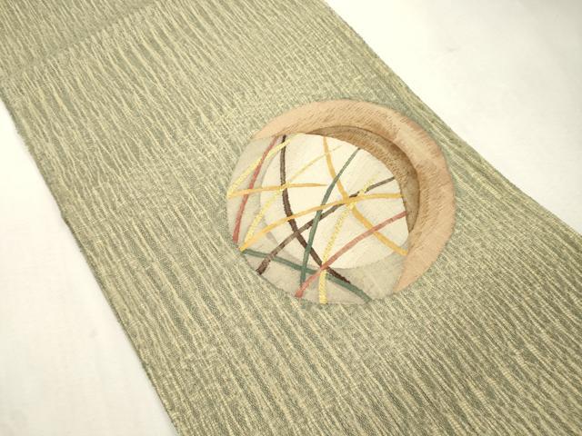 平和屋着物▽太鼓柄袋帯　スリーシーズン　春夏秋　すくい織　風景丸文　金糸　正絹　逸品　CABJ2098dy