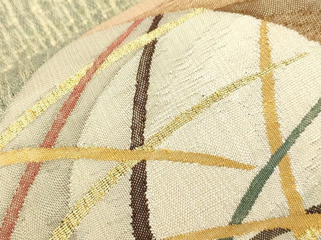平和屋着物▽太鼓柄袋帯　スリーシーズン　春夏秋　すくい織　風景丸文　金糸　正絹　逸品　CABJ2098dy
