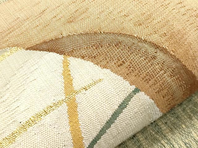 平和屋着物▽太鼓柄袋帯　スリーシーズン　春夏秋　すくい織　風景丸文　金糸　正絹　逸品　CABJ2098dy