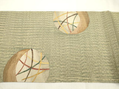 平和屋着物▽太鼓柄袋帯　スリーシーズン　春夏秋　すくい織　風景丸文　金糸　正絹　逸品　CABJ2098dy