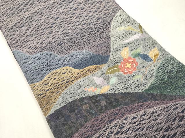 平和屋着物▽太鼓柄袋帯　スリーシーズン　春夏秋　すくい織　草花文　やまと誂製　正絹　逸品　CABJ2105dy