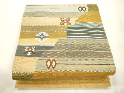 平和屋着物▽太鼓柄　京袋帯　スリーシーズン　春夏秋　すくい織　幾何学文　正絹　逸品　CABJ2108dy