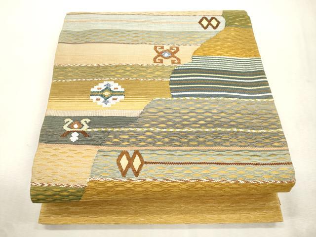 平和屋着物▽太鼓柄　京袋帯　スリーシーズン　春夏秋　すくい織　幾何学文　正絹　逸品　CABJ2108dy