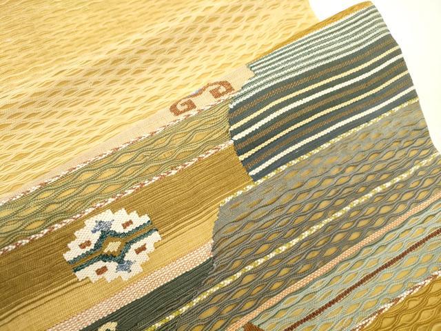 平和屋着物▽太鼓柄　京袋帯　スリーシーズン　春夏秋　すくい織　幾何学文　正絹　逸品　CABJ2108dy