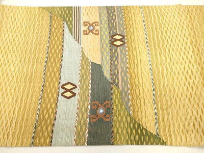 平和屋着物▽太鼓柄　京袋帯　スリーシーズン　春夏秋　すくい織　幾何学文　正絹　逸品　CABJ2108dy