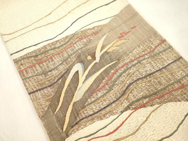 平和屋着物▽太鼓柄袋帯　スリーシーズン　春夏秋　すくい織　幾何学文　正絹　逸品　CABJ2110dy