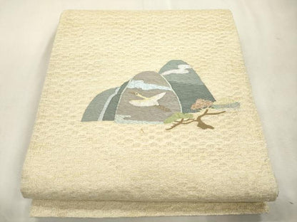 平和屋着物▽太鼓柄袋帯　スリーシーズン　春夏秋　すくい織　遠山飛鳥文　金銀糸　正絹　逸品　CABJ2111dy
