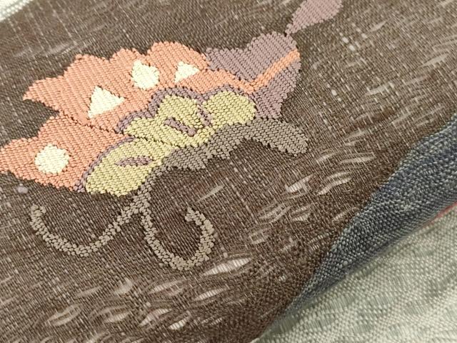 平和屋着物▽太鼓柄袋帯　スリーシーズン　春夏秋　すくい織　花蝶文　正絹　逸品　CABJ2113dy
