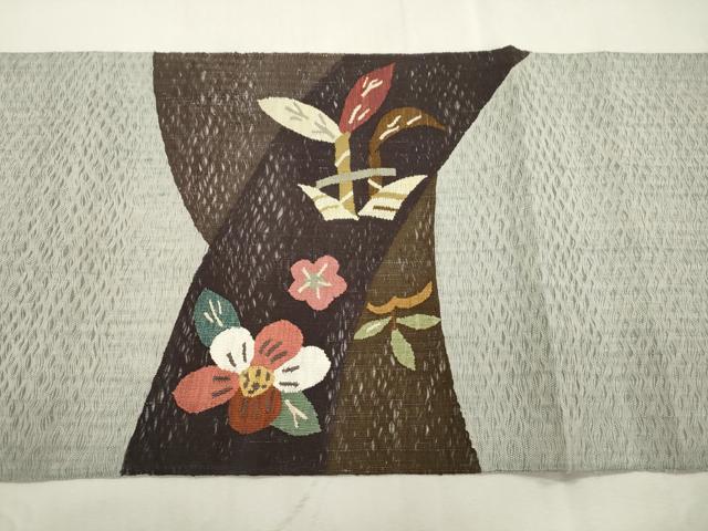 平和屋着物▽太鼓柄袋帯　スリーシーズン　春夏秋　すくい織　花蝶文　正絹　逸品　CABJ2113dy