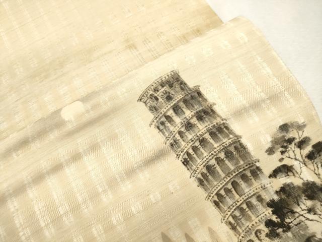 平和屋着物▽六通柄袋帯　スリーシーズン　春夏秋　手描き　ピサの斜塔　正絹　逸品　CABJ2116dy