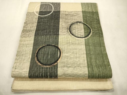 平和屋着物▽太鼓柄袋帯　スリーシーズン　春夏秋　櫛織　丸文　金糸　正絹　逸品　CABJ2117dy