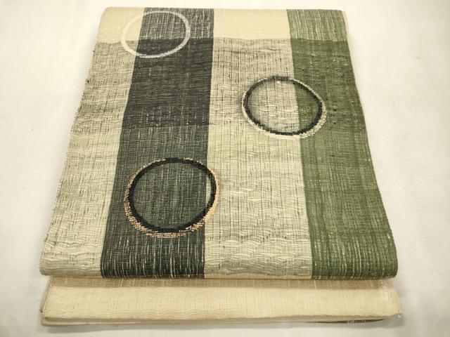 平和屋着物▽太鼓柄袋帯　スリーシーズン　春夏秋　櫛織　丸文　金糸　正絹　逸品　CABJ2117dy