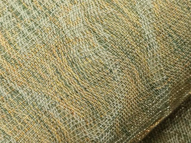 平和屋着物▽全通柄袋帯　スリーシーズン　春夏秋　櫛織　霞文　金糸　正絹　逸品　CABJ2119dy
