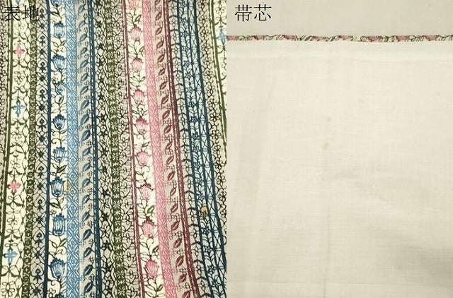 平和屋着物●全通柄九寸名古屋帯　型染め　草花間道　正絹　逸品　CABJ2123dy