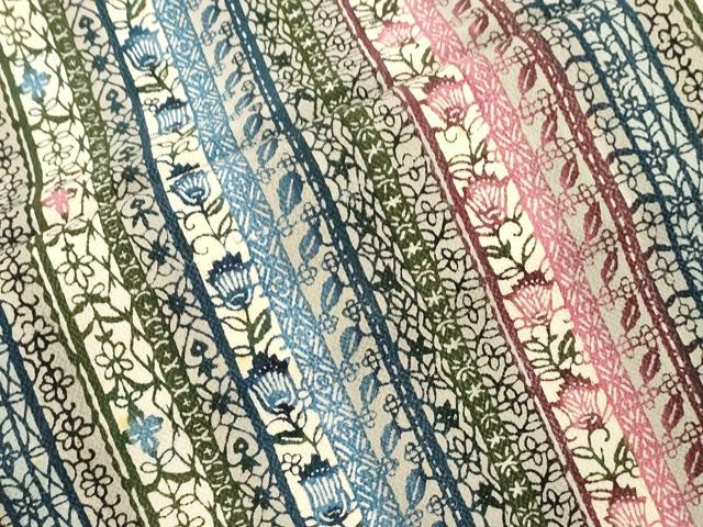 平和屋着物●全通柄九寸名古屋帯　型染め　草花間道　正絹　逸品　CABJ2123dy