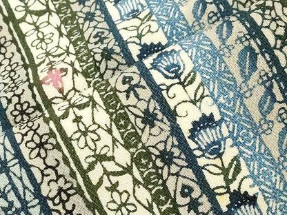 平和屋着物●全通柄九寸名古屋帯　型染め　草花間道　正絹　逸品　CABJ2123dy