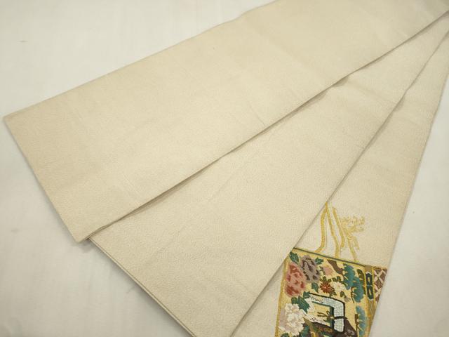 平和屋着物●爪掻き本綴れ　太鼓柄袋帯　鎧縅　御所車花文　金糸　正絹　逸品　CABJ2128dy