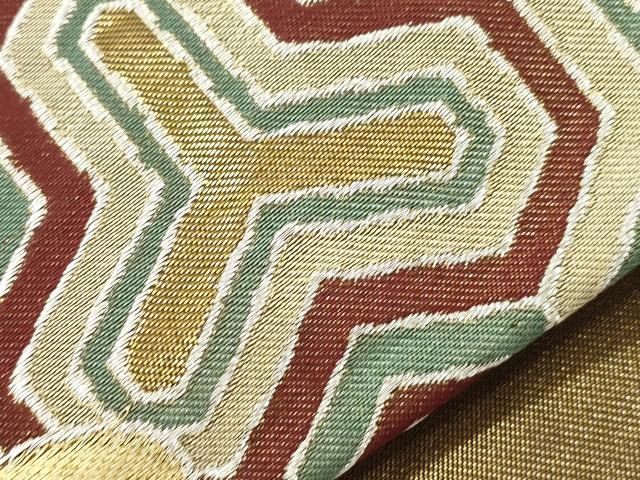 平和屋着物●西陣　川島織物　六通柄　本袋帯　幾何学文　金糸　正絹　逸品　CABJ2129dy
