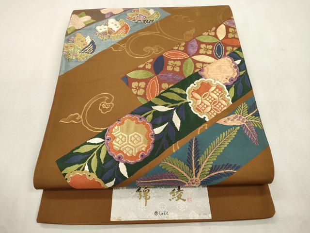 平和屋着物●西陣　じゅらく謹製　六通柄袋帯　彩華鬘帯文様　錦綾　証紙付き　上代35万　正絹　逸品　CABJ2132dy