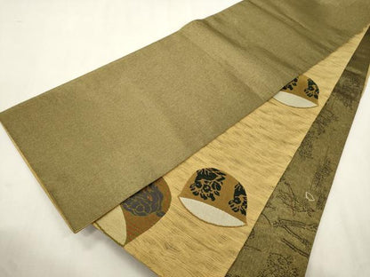 平和屋着物●織斎きたの 　両面　六通柄袋帯　陶器文　鳥獣戯画　金糸　正絹　逸品　CABJ2133dy