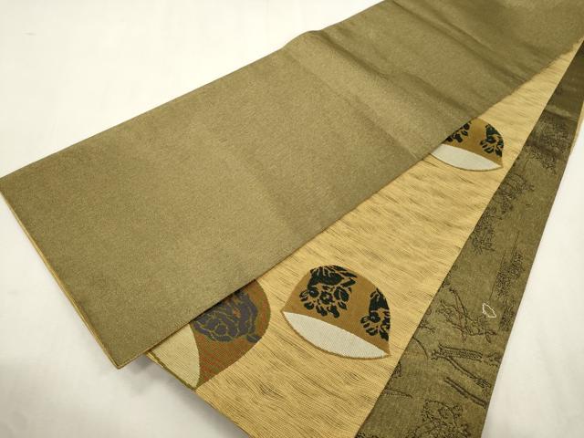 平和屋着物●織斎きたの 　両面　六通柄袋帯　陶器文　鳥獣戯画　金糸　正絹　逸品　CABJ2133dy