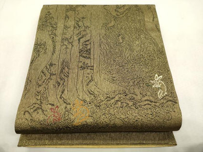 平和屋着物●織斎きたの 　両面　六通柄袋帯　陶器文　鳥獣戯画　金糸　正絹　逸品　CABJ2133dy